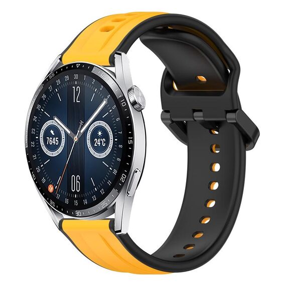 Per Huawei Watch GT3 42mm 20mm Convex Loop Cinturino in silicone bicolore (giallo + nero)