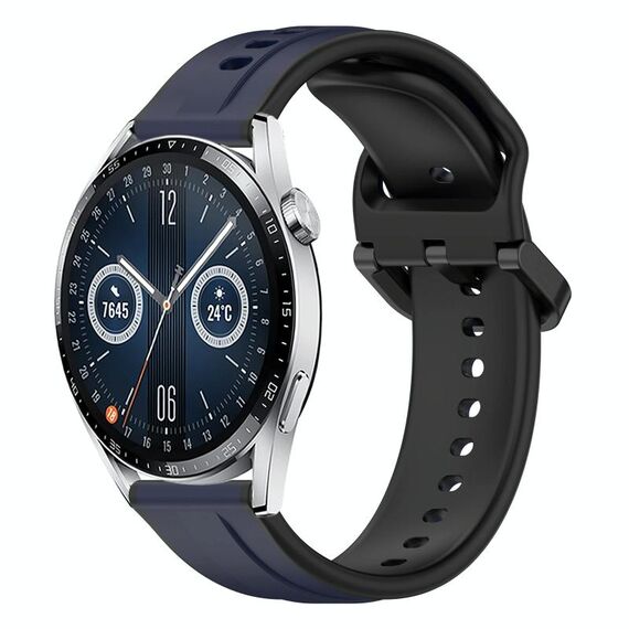 Per Huawei Watch GT3 42mm 20mm Convex Loop Cinturino in silicone bicolore (blu notte + nero)