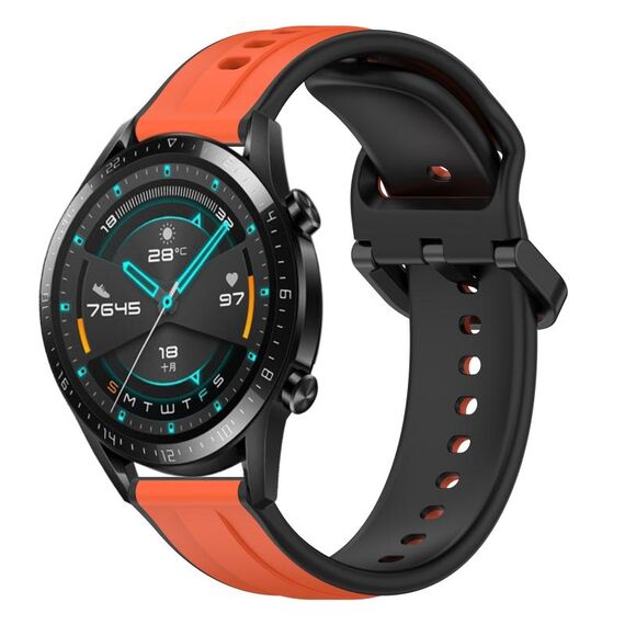 Per Huawei Watch GT2 42mm 20mm Convex Loop Cinturino in silicone bicolore (arancione + nero)