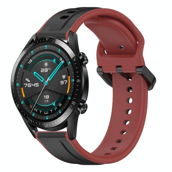 Per Huawei Watch GT2 42mm 20mm Convex Loop Cinturino in silicone bicolore (nero + rosso)