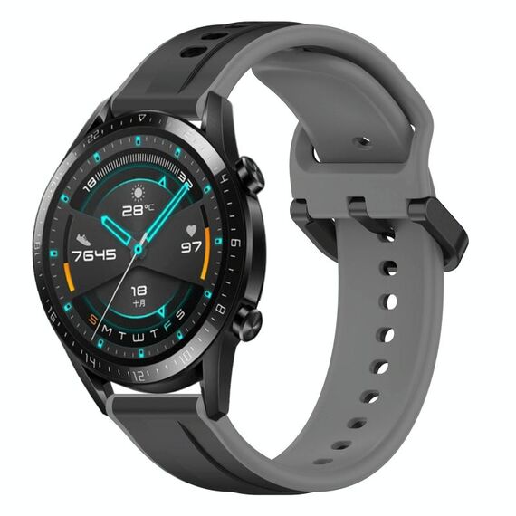 Per Huawei Watch GT2 42mm 20mm Convex Loop Cinturino in silicone bicolore (nero + grigio)