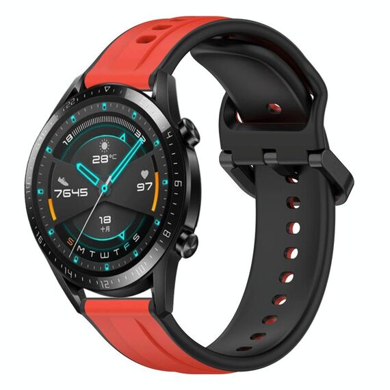 Per Huawei Watch GT2 42mm 20mm Convex Loop Cinturino in silicone bicolore (rosso + nero)