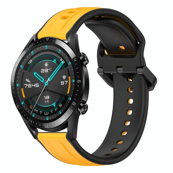 Per Huawei Watch GT2 42mm 20mm Convex Loop Cinturino in silicone bicolore (giallo + nero)