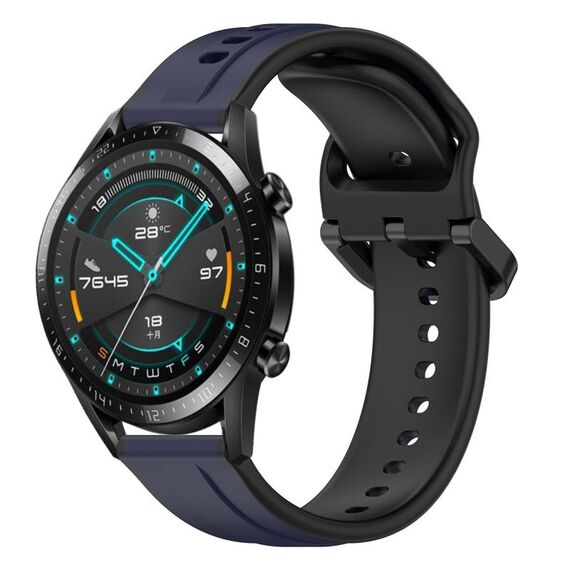 Per Huawei Watch GT2 42mm 20mm Convex Loop Cinturino in silicone bicolore (blu notte + nero)