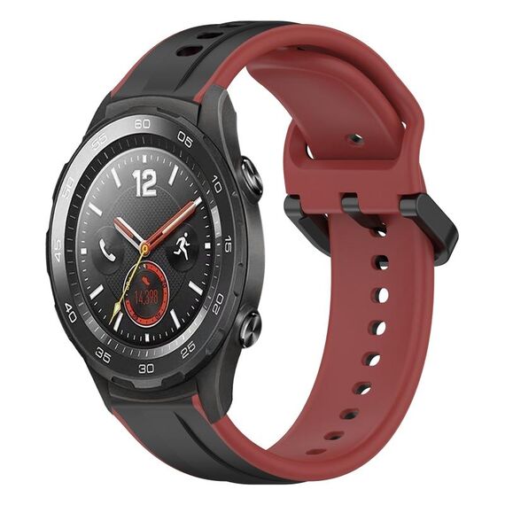Per Huawei Watch 2 Cinturino in silicone bicolore con anello convesso da 20 mm (nero + rosso)