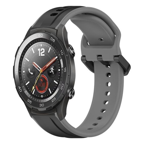 Per Huawei Watch 2 Cinturino in silicone bicolore con anello convesso da 20 mm (nero + grigio)
