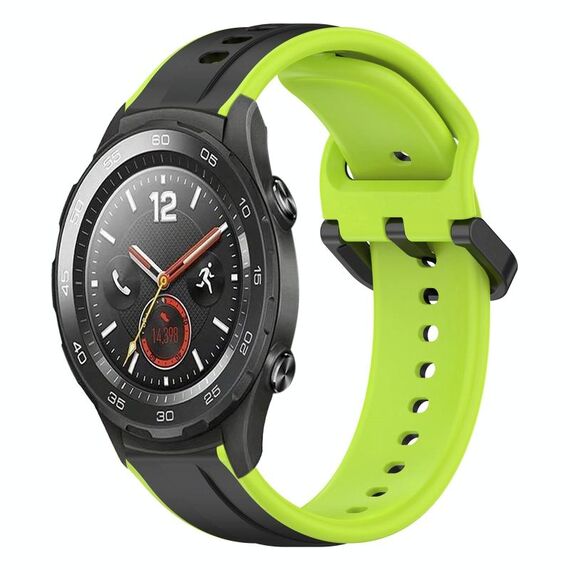 Per Huawei Watch 2 Cinturino in silicone bicolore con anello convesso da 20 mm (nero + lime)