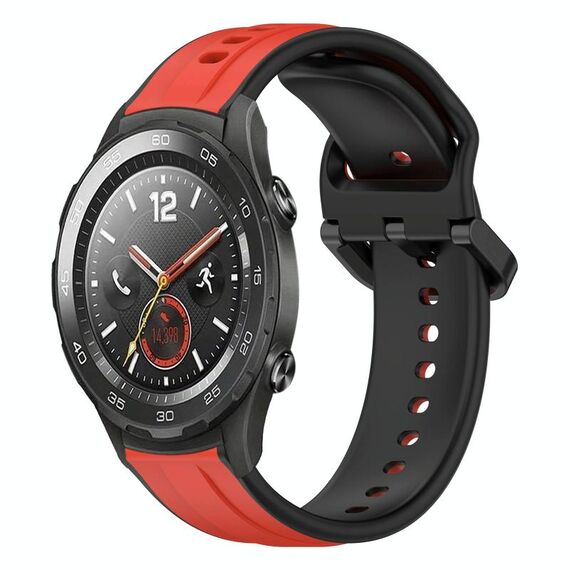 Per Huawei Watch 2 Cinturino in silicone bicolore con anello convesso da 20 mm (rosso + nero)
