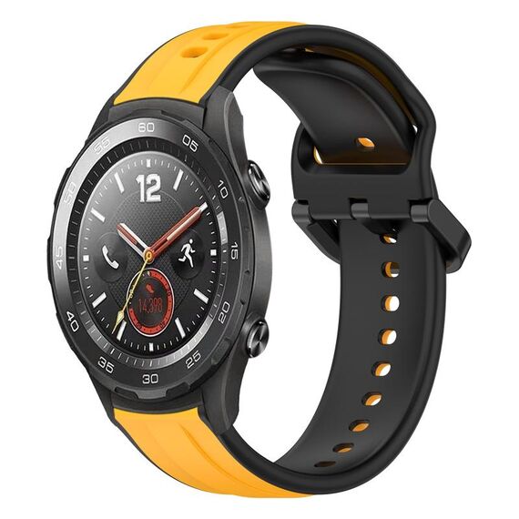 Per Huawei Watch 2 Cinturino in silicone bicolore con anello convesso da 20 mm (giallo + nero)