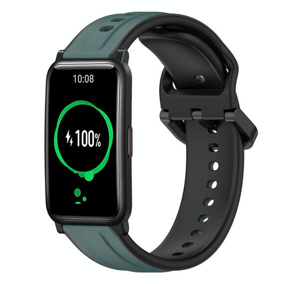 For Honor Watch ES 20mm Convex Loop Cinturino in silicone bicolore (verde oliva + nero)