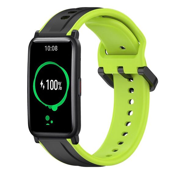 For Honor Watch ES 20mm Convex Loop Cinturino in silicone bicolore (nero + lime)