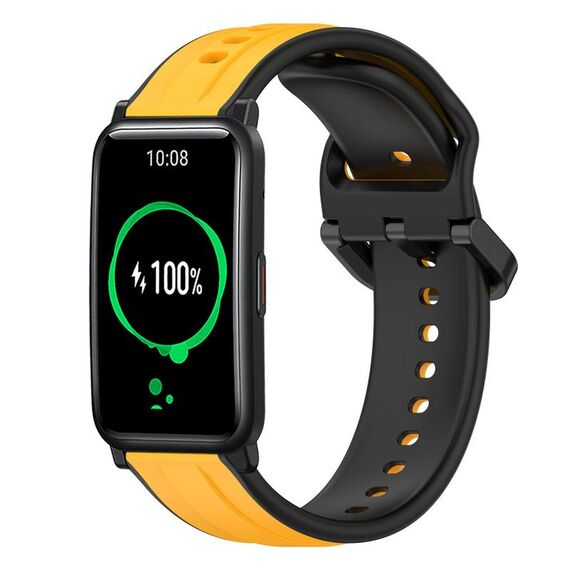 Per Honor Watch ES 20mm Convex Loop Cinturino in silicone bicolore (giallo + nero)