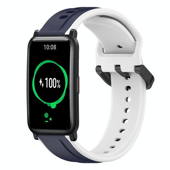 For Honor Watch ES 20mm Convex Loop Cinturino in silicone bicolore (blu notte + bianco)