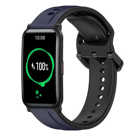 For Honor Watch ES 20mm Convex Loop Cinturino in silicone bicolore (blu notte + nero)