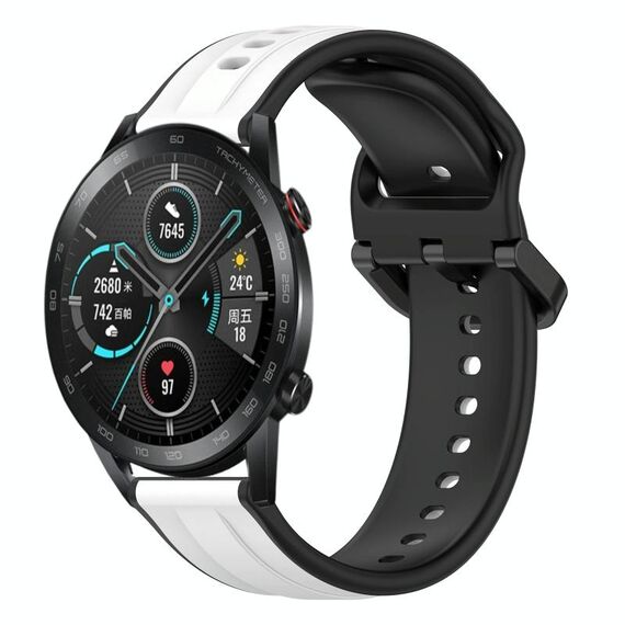 Per Honor MagicWatch2 42mm 20mm Convex Loop Cinturino in silicone bicolore (bianco + nero)
