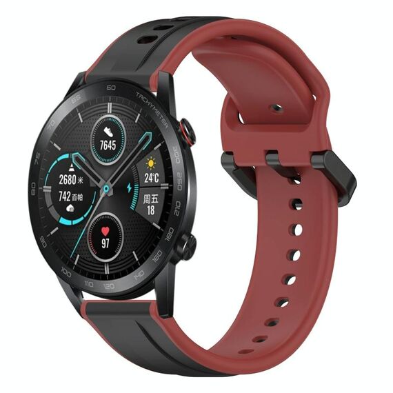 Per Honor MagicWatch2 42mm 20mm Convex Loop Cinturino in silicone bicolore (nero + rosso)