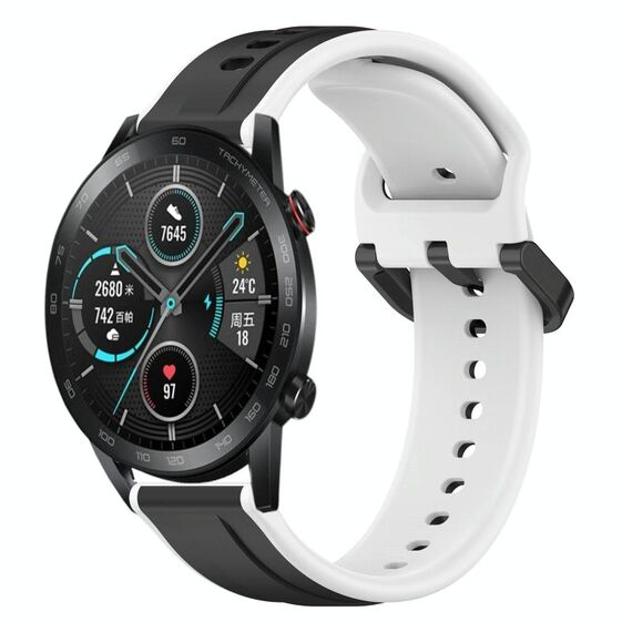 Per Honor MagicWatch2 42mm 20mm Convex Loop Cinturino in silicone bicolore (nero + bianco)