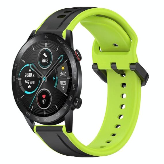 Per Honor MagicWatch2 42mm 20mm Convex Loop Cinturino in silicone bicolore (nero + lime)