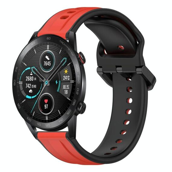Per Honor MagicWatch2 42mm 20mm Convex Loop Cinturino in silicone bicolore (rosso + nero)