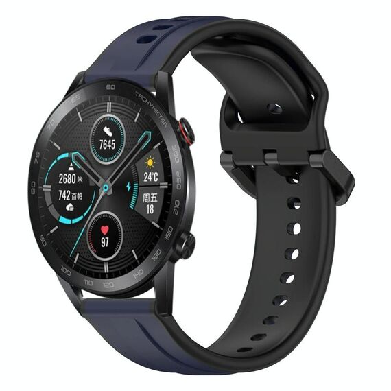 Per Honor MagicWatch2 42mm 20mm Convex Loop Cinturino in silicone bicolore (blu notte + nero)