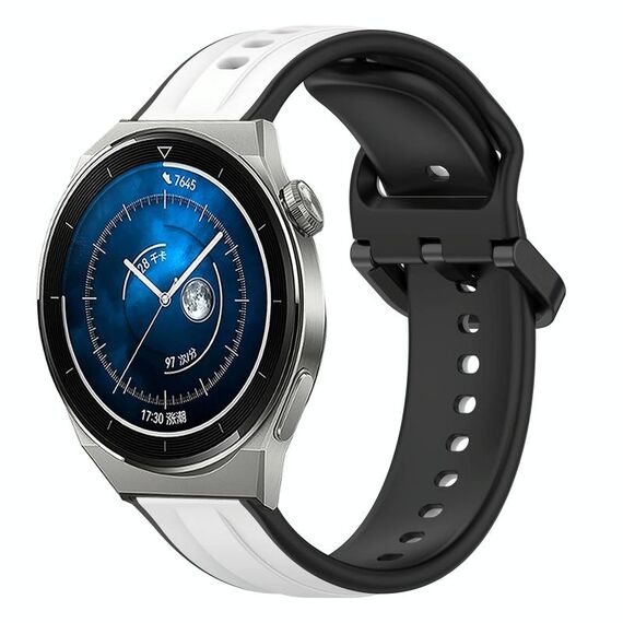 Per Huawei Watch GT3 Pro 46mm 22mm Convex Loop Cinturino in silicone bicolore (bianco + nero)