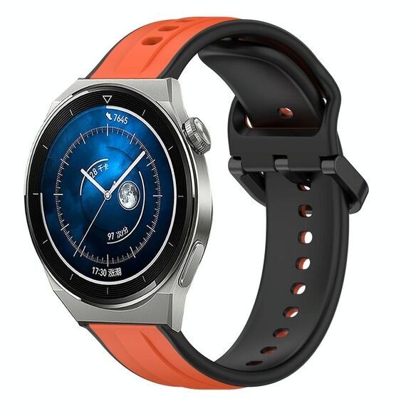 Per Huawei Watch GT3 Pro 46mm 22mm Convex Loop Cinturino in silicone bicolore (arancione + nero)