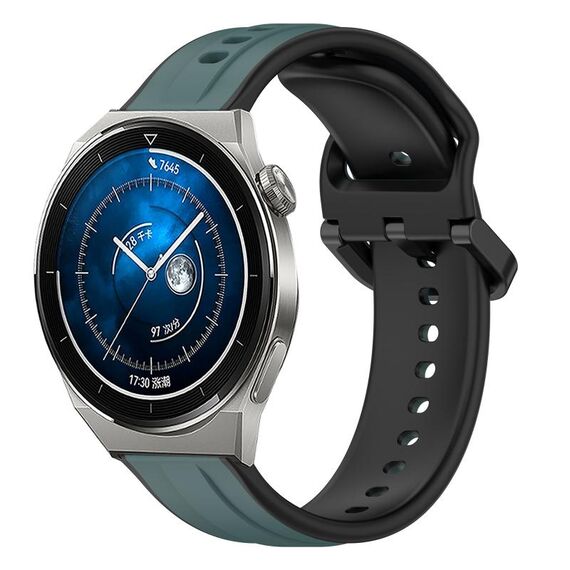 Per Huawei Watch GT3 Pro 46mm 22mm Convex Loop Cinturino in silicone bicolore (verde oliva + nero)