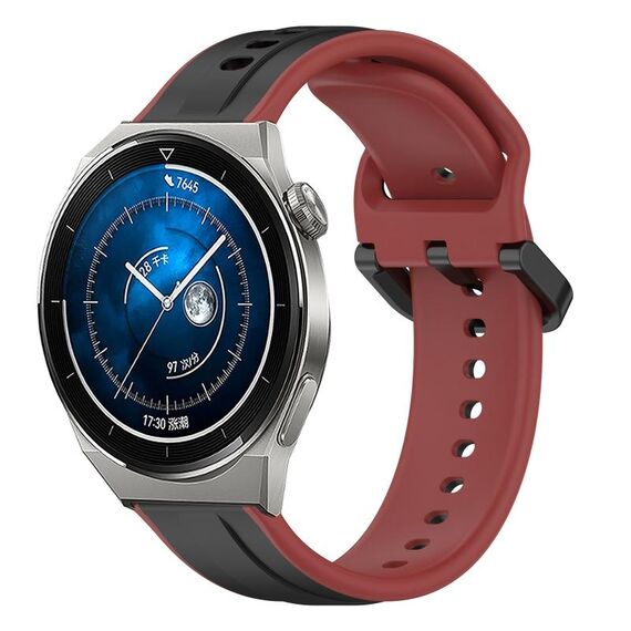 Per Huawei Watch GT3 Pro 46mm 22mm Convex Loop Cinturino in silicone bicolore (nero + rosso)