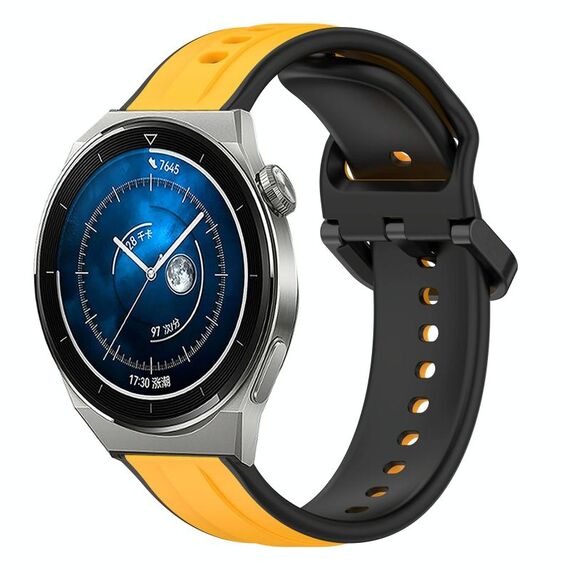 Per Huawei Watch GT3 Pro 46mm 22mm Convex Loop Cinturino in silicone bicolore (giallo + nero)