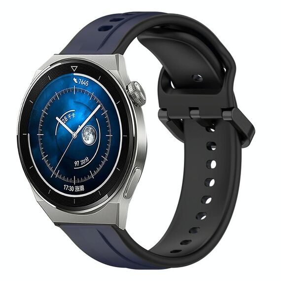 Per Huawei Watch GT3 Pro 46mm 22mm Convex Loop Cinturino in silicone bicolore (blu notte + nero)