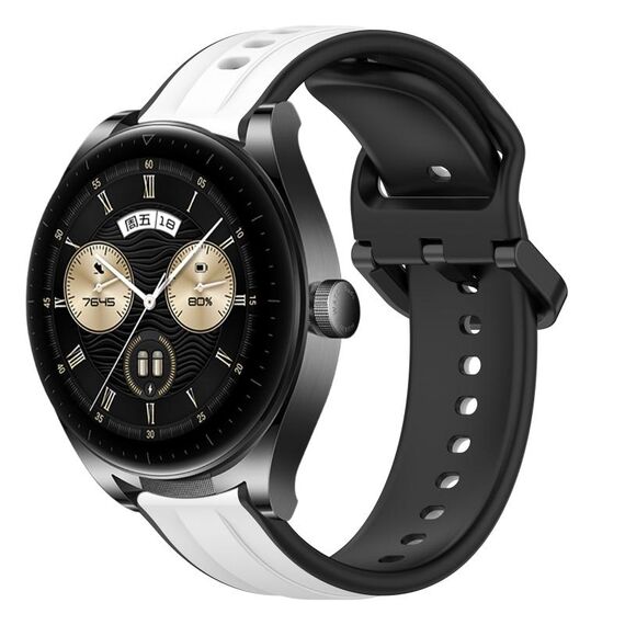 Per Huawei Watch Buds 22mm Convex Loop Cinturino in silicone bicolore (bianco + nero)