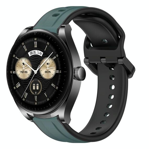 Per Huawei Watch Buds 22mm Convex Loop Cinturino in silicone bicolore (verde oliva + nero)