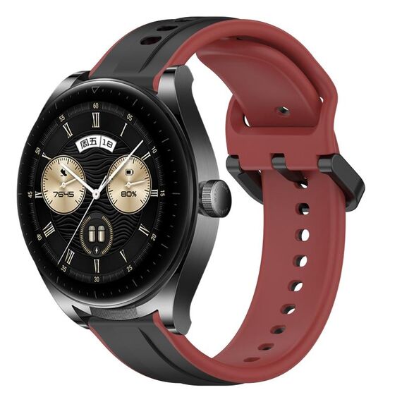 Per Huawei Watch Buds 22mm Convex Loop Cinturino in silicone bicolore (nero + rosso)