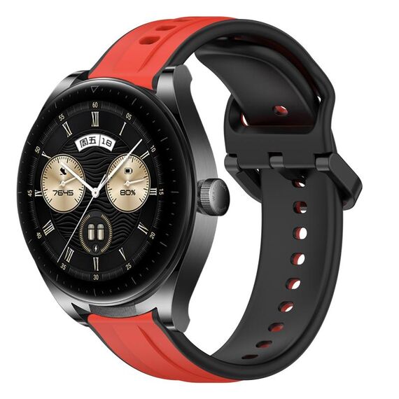Per Huawei Watch Buds 22mm Convex Loop Cinturino in silicone bicolore (rosso + nero)