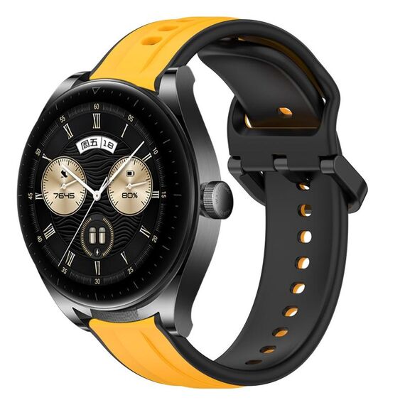 Per Huawei Watch Buds 22mm Convex Loop Cinturino in silicone bicolore (giallo + nero)