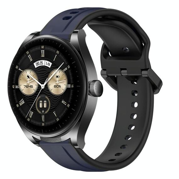 Per Huawei Watch Buds 22mm Convex Loop Cinturino in silicone bicolore (blu notte + nero)