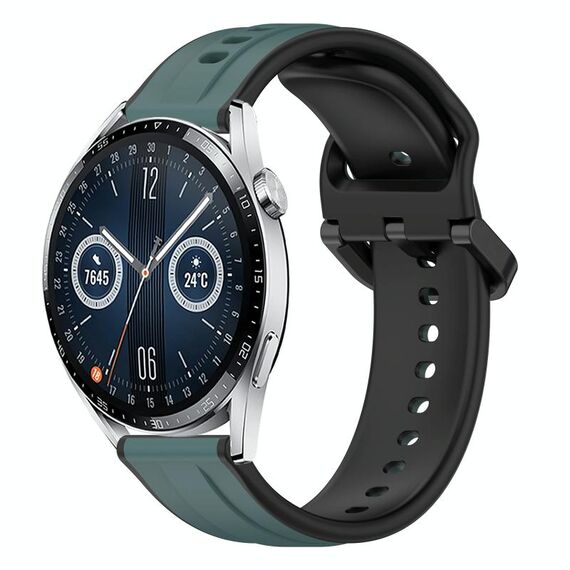 Per Huawei Watch GT3 46mm 22mm Convex Loop Cinturino in silicone bicolore (verde oliva + nero)