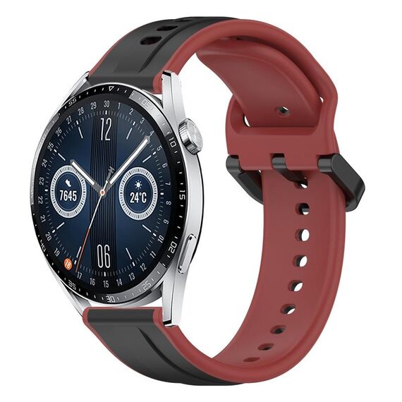 Per Huawei Watch GT3 46mm 22mm Convex Loop Cinturino in silicone bicolore (nero + rosso)