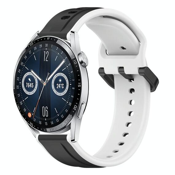 Per Huawei Watch GT3 46mm 22mm Convex Loop Cinturino in silicone bicolore (nero + bianco)