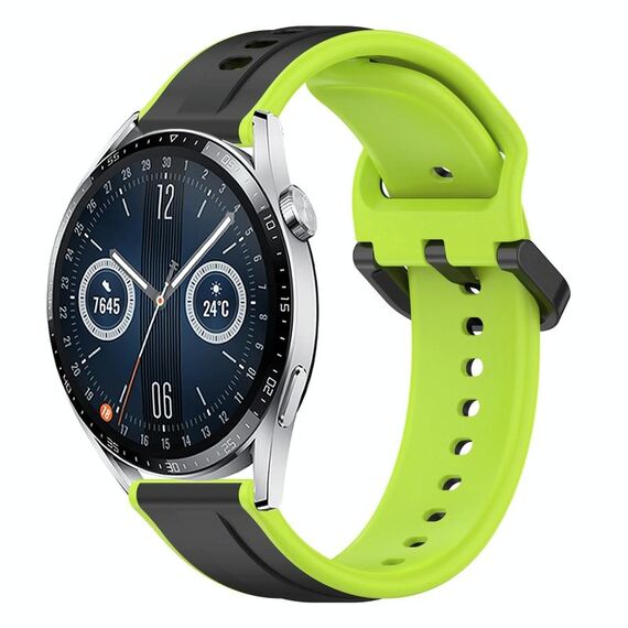Per Huawei Watch GT3 46mm 22mm Convex Loop Cinturino in silicone bicolore (nero + lime)