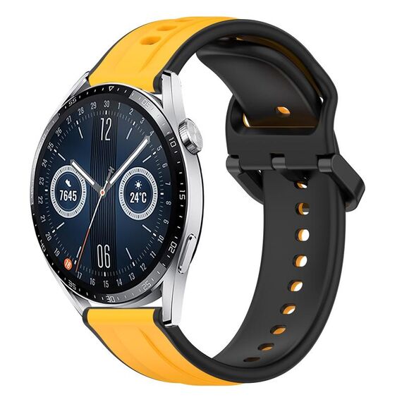 Per Huawei Watch GT3 46mm 22mm Convex Loop Cinturino in silicone bicolore (giallo + nero)