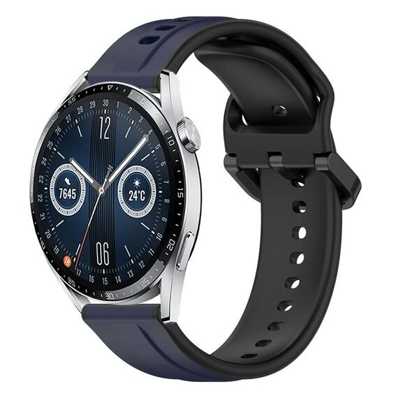 Per Huawei Watch GT3 46mm 22mm Convex Loop Cinturino in silicone bicolore (blu notte + nero)