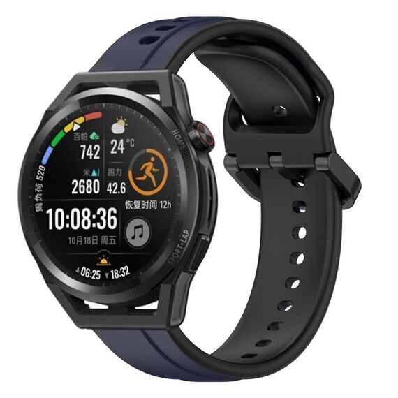 Per Huawei Watch GT Runner 22mm Convex Loop Cinturino in silicone bicolore (blu notte + nero)