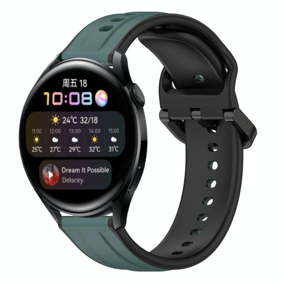 Per Huawei Watch 3 22mm Convex Loop Cinturino in silicone bicolore (verde oliva + nero)