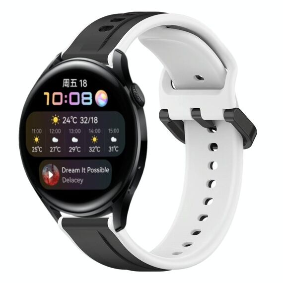 Per Huawei Watch 3 22mm Convex Loop Cinturino in silicone bicolore (nero + bianco)