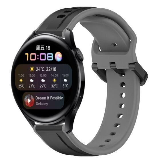 Per Huawei Watch 3 22mm Convex Loop Cinturino in silicone bicolore (nero + grigio)