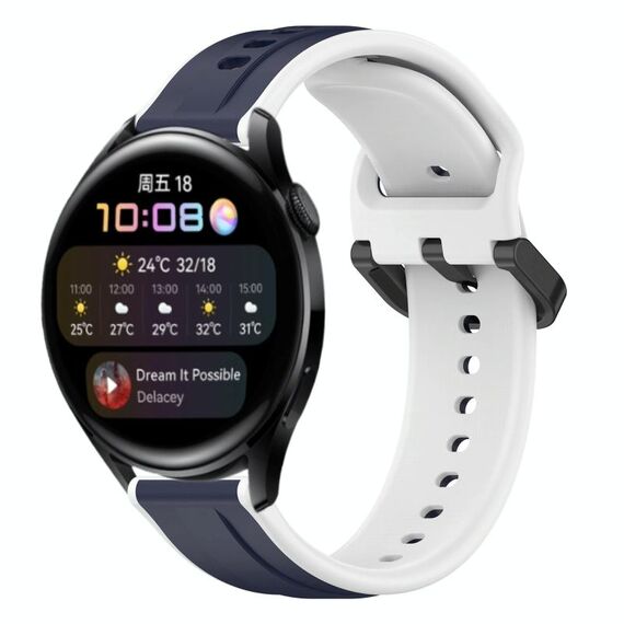 Per Huawei Watch 3 Cinturino in silicone bicolore con anello convesso da 22 mm (blu notte + bianco)