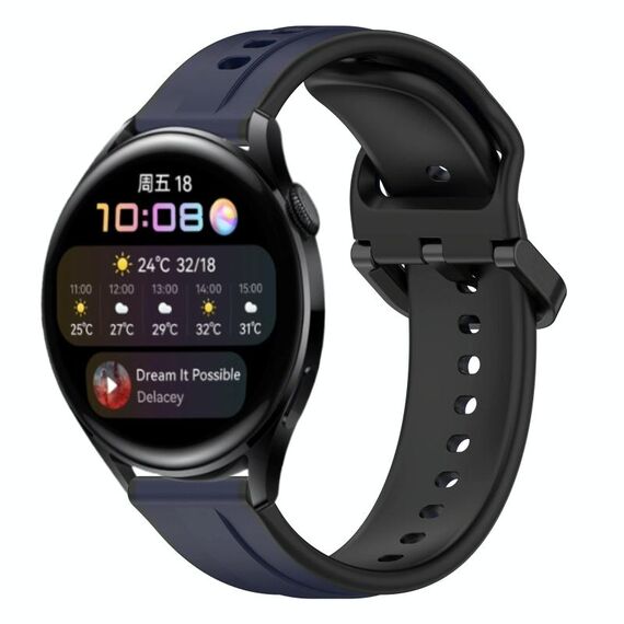 Per Huawei Watch 3 22mm Convex Loop Cinturino in silicone bicolore (blu notte + nero)