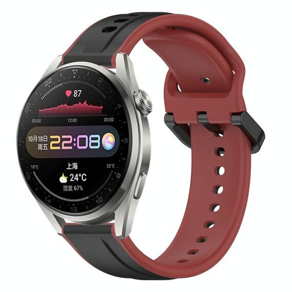 Per Huawei Watch 3 Pro 22mm Convex Loop Cinturino in silicone bicolore (nero + rosso)