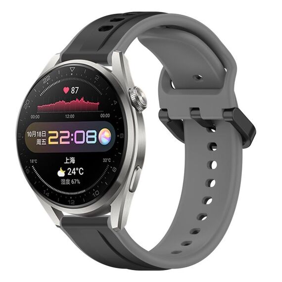Per Huawei Watch 3 Pro 22mm Convex Loop Cinturino in silicone bicolore (nero + grigio)